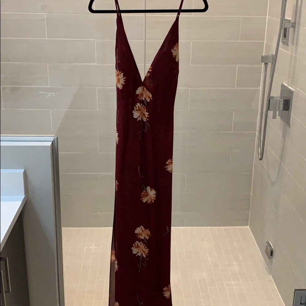 Maroon floral Reformation maxi dress